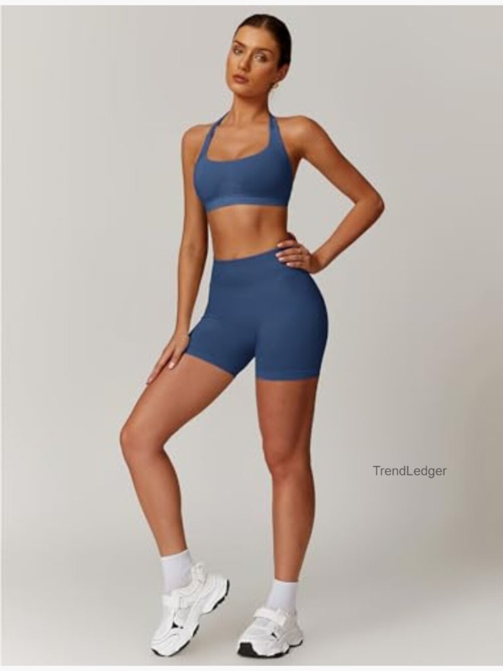 Seamless Halter Sports Bra Scrunch Butt Shorts Workout Set 2 Piece - Picture 4 of 7